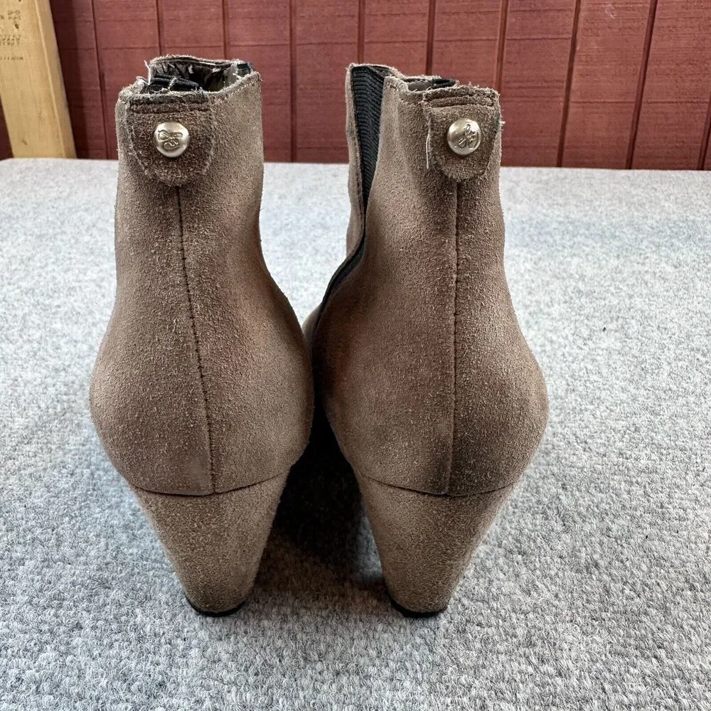 Sam Edelman Morillo Ankle Booties Womens 8 Brown Suede Block Heel Zip READ